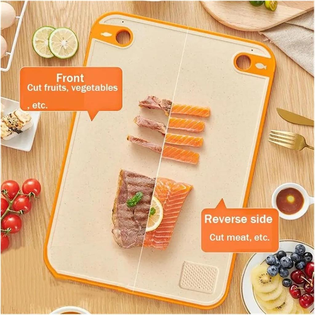 Double-Sided Wheat Straw Cutting Boards for Kitchen Dishwasher Safe Chopping Board with Juice Grooves for Meat Fruits Vegetables