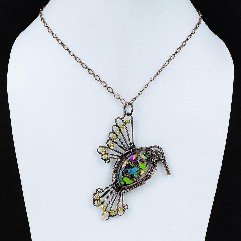 Fiesta Kingman Turquoise Pendant Copper Wire Wrapped Gemstone Pendant Multi Copper Turquoise Pendant Copper Wire Wrap Jewelry Bird Pendants