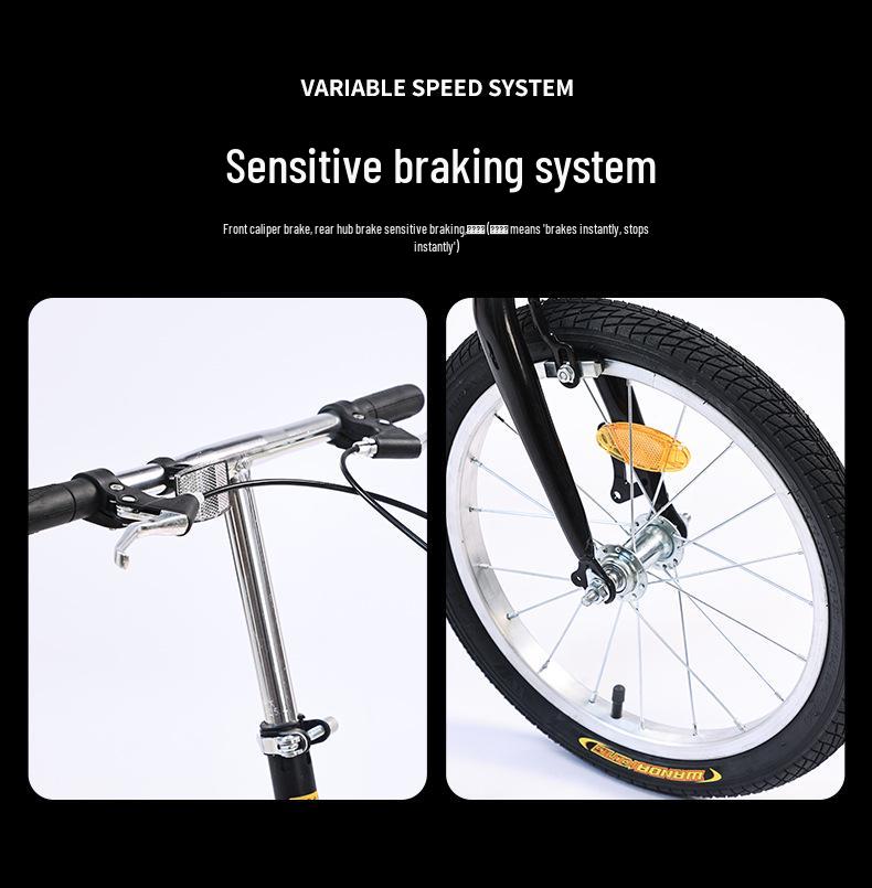 16-inch Folding Variable Speed Youth and Adult Bicycle — Single Speed Road and Mountain Bike for Outdoor Riding