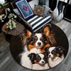 Papillon Dog Round Area Rug,Carpet Rug for Living Room Bedroom Sofa Playroom Decor,Non-slip Floor Mat