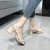 One word with large size sandals women's summer outer wear temperament fairy style daily versatile thick heel one shoe two wear high heels