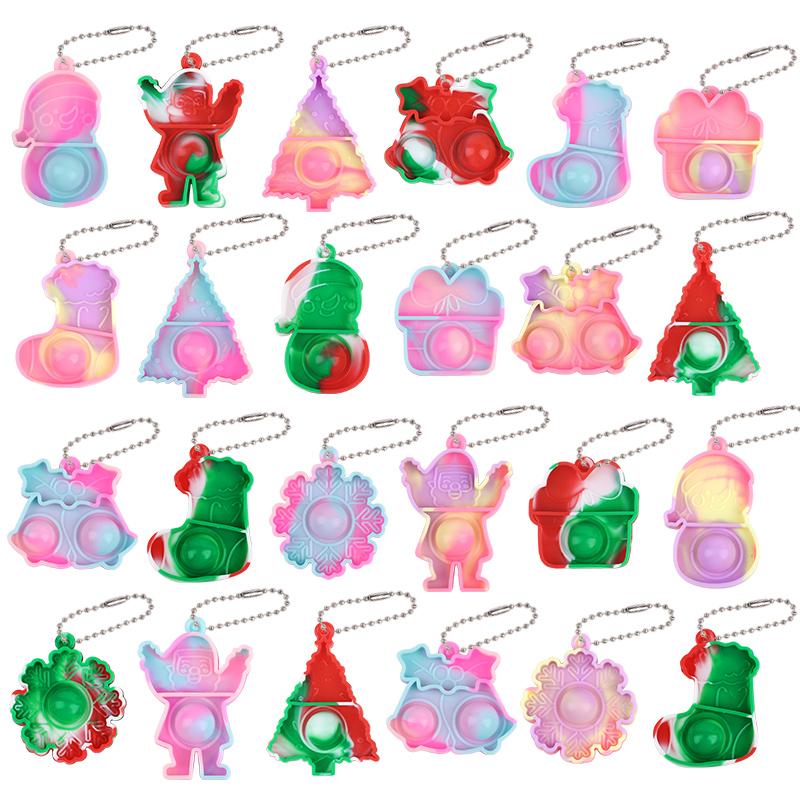 

10/20/30pcs Christmas Pop Keychain Santa Snowflake Xmas Tree Hanging Ornaments Christmas Home Decoration New Year Party DIY Gift 10Pcs
