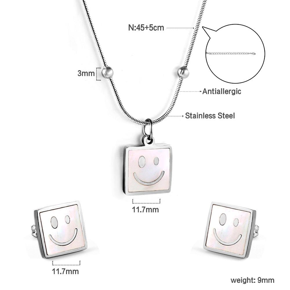 Stainless steel jewelry set niche design square white shell butterfly earrings necklace two-piece set