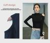 Women's Black Off-Shoulder Long Sleeve Crop Tops - Autumn/Winter High Collar Cotton Fashion T-Shirts
