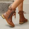 2025 New Winter Women's Short Ankle Boots with Lace-up Fashion and Comfortable Buckle Decoration Solid Color Fashion Boots