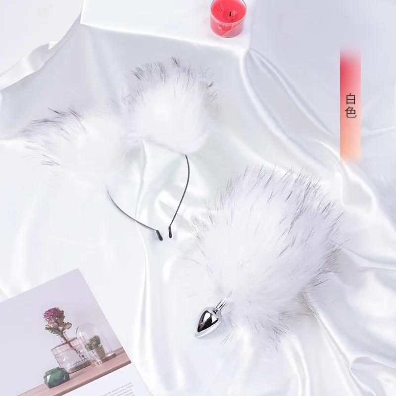 Analplug Sexspielzeug Fuchsschwanz Buttplug Mehrfarbig Plüsch Ohren Haarband Hasenschwanz Buttplug Flirtspielzeug für Paare Frau Cosplay