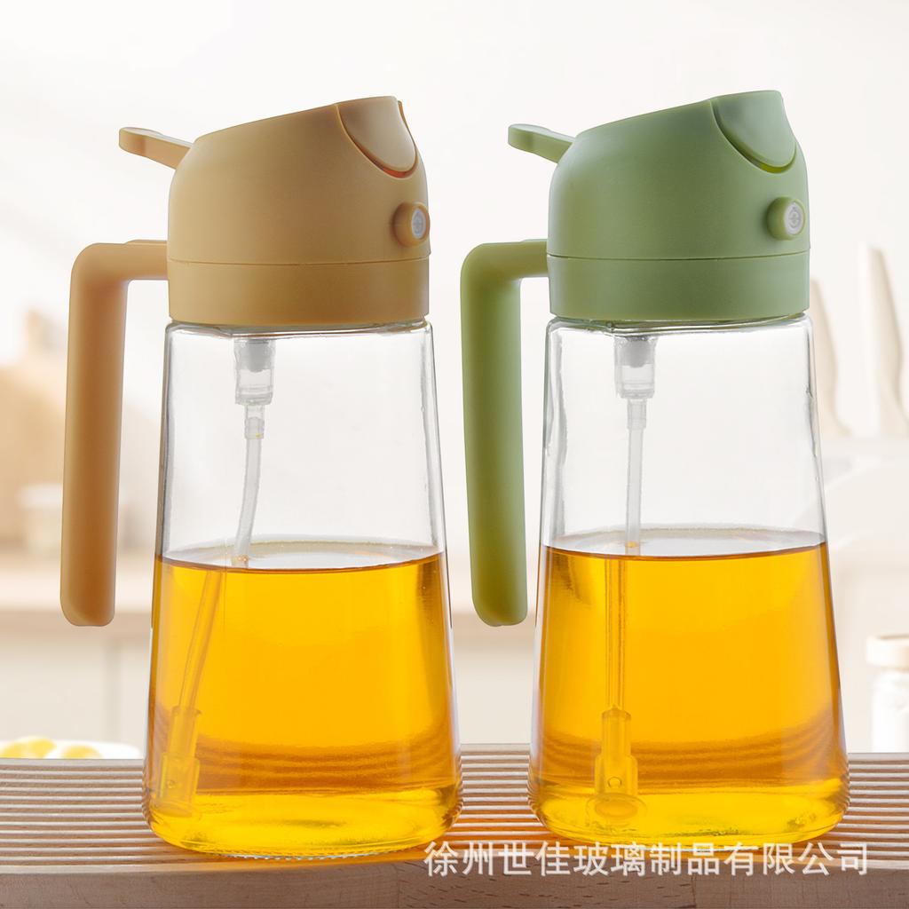 470ml Dual-Use Glass Oil Dispenser: Press & Spray Large-Capacity Kitchen Bottle with Adjustable Spray Function