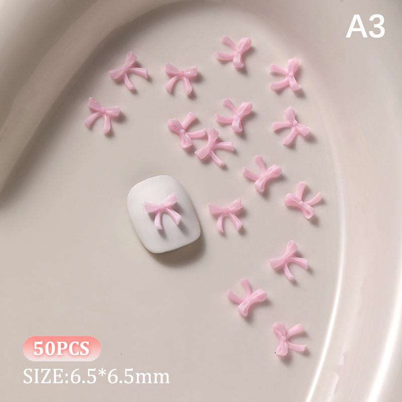 50 Stück Schleife Nagelzubehör 3D Flatback Harz Schleife Nagelanhänger DIY Frühlingsnägel Nailart Dekorationsteile