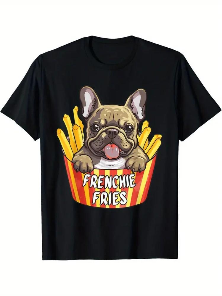 

Frenchie Fries French Bulldog Graphic T-Shirt, 100% Cotton Crew Neck Short Sleev 4XL