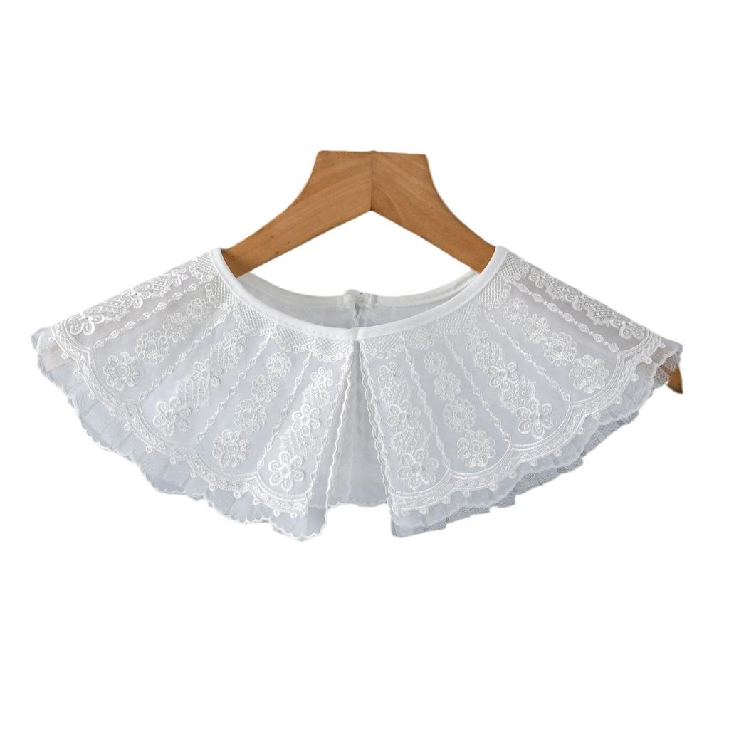 Korean Style Fake Collar Shwal with Straps Decorative Women's Shirt Fake Collar Shawl Wrap Hollow Out Embroidery Lace Necklace