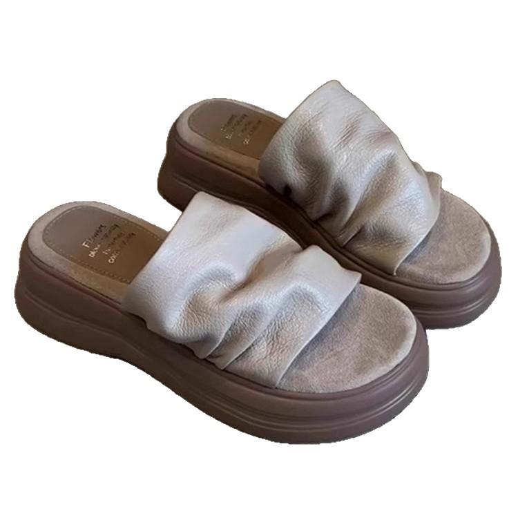 Height-increasing Thick-soled Pleated Slippers for Women's Summer Wear 2025 New Fashion and High-end Sense of Beauty with Skirt Cool Slippers
