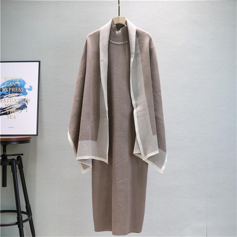 Shawl Jacket Knitted Dress Two Piece Set For Women's Autumn Loose Skirt Temperament Fashion Set