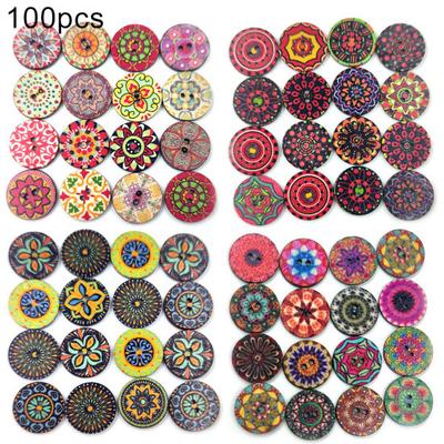 100 sztuk styl boho wzór retro okrągły kształt drewniane guziki odzież wystrój