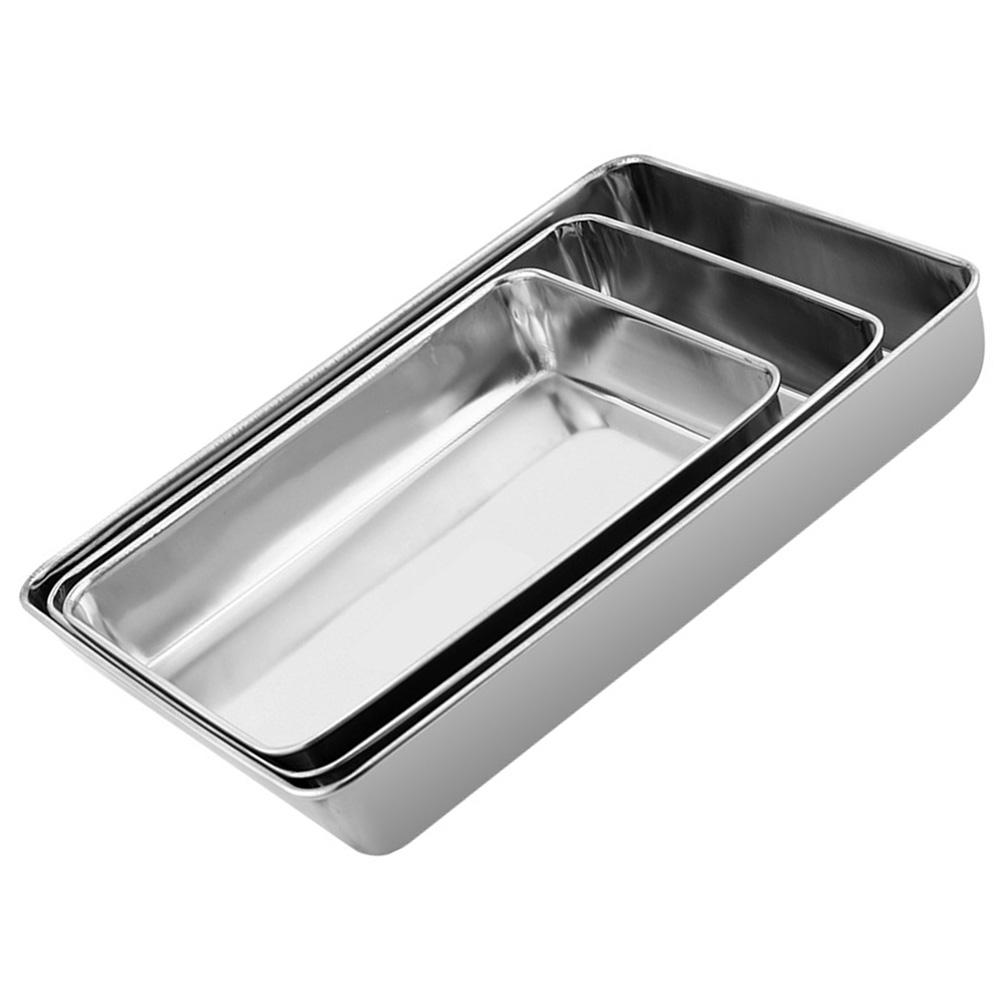 3 Pcs Food Tray Stainless Steel Organizing Trays Decorative Bread Rectangle for Serving Silver Dessert Plate Cake Pan