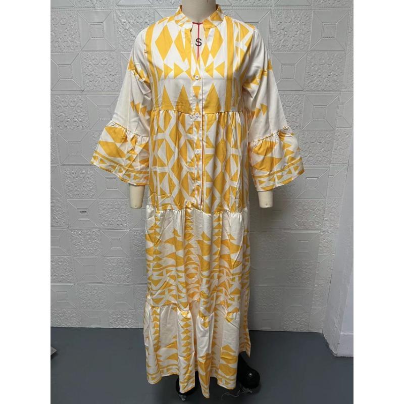 Women S Bohemian Printed Maxi Dress Plus Size Elegant Long Sleeve