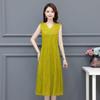 Fashionable V-Neck Sleeveless Dress Elegant Long Vest Dress Breathable Jacquard Fabric Stretchy Summer Dress