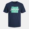 Tee shirt bleu marine Tiley regular fit imprimé block avec logo col rond Homme JACK & JONES