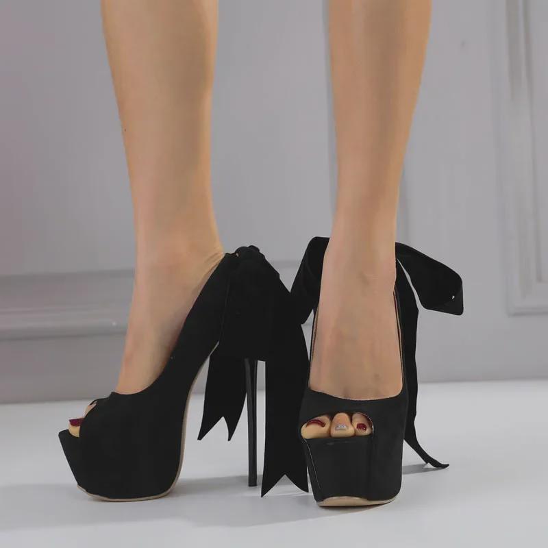 Svarta rosett Peep Toe Stilettsandaler - Dam Sommarmode 2023 Plattformklackar