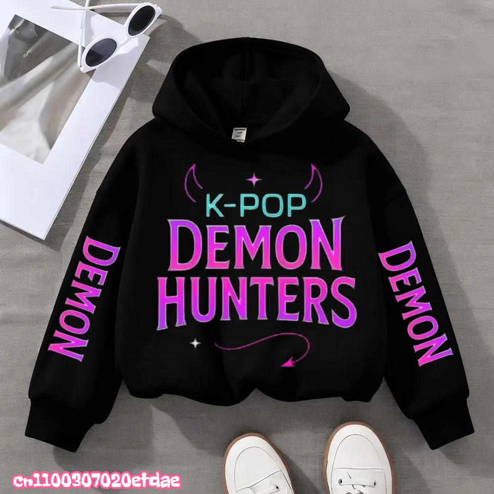 Children's KPop Demon Hunters Hoodies Girls Pink Boy Pink Tops Sweatshirt Long Sleeve Pullovers Coat Autumn Winter Casual Hooded