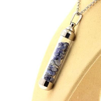 Stones and Minerals. Raw Benitoite Necklace. 50 Mm Tube Model.