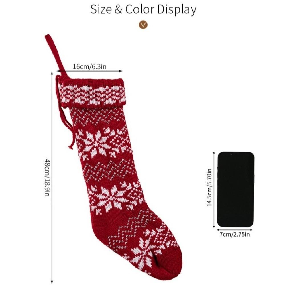 New 48CM Snowflake Knitted Christmas Socks Large Size Christmas Stockings Hanging Gift Bag Home Decoration