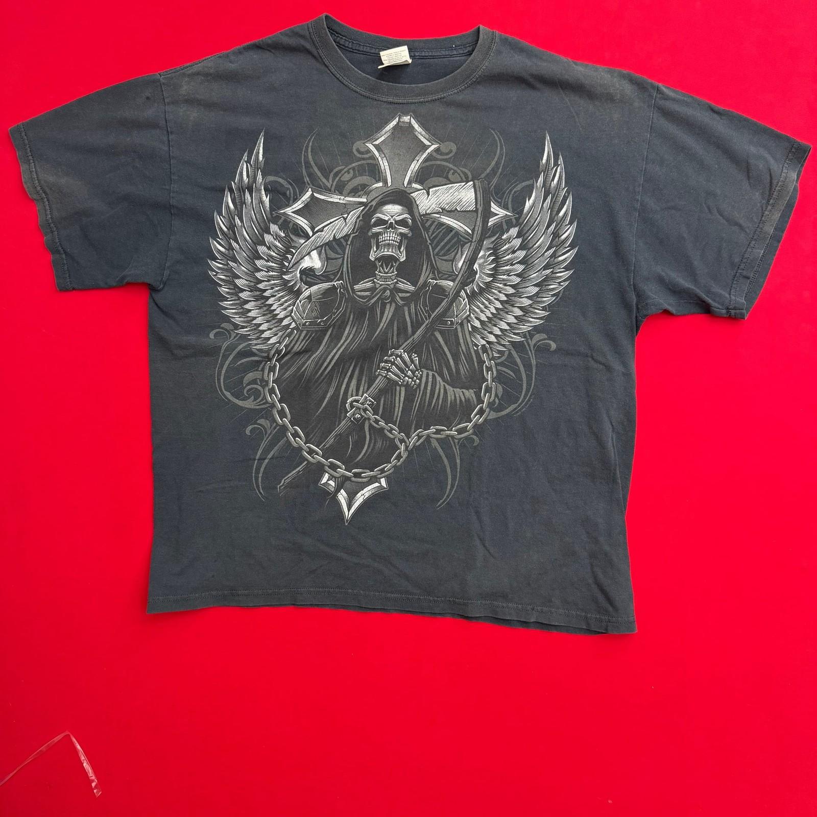 Vintage Y2K Grim Reaper Graphic VTG SIZE XL Cyber Gothic Men s Shirt Black Hallo S