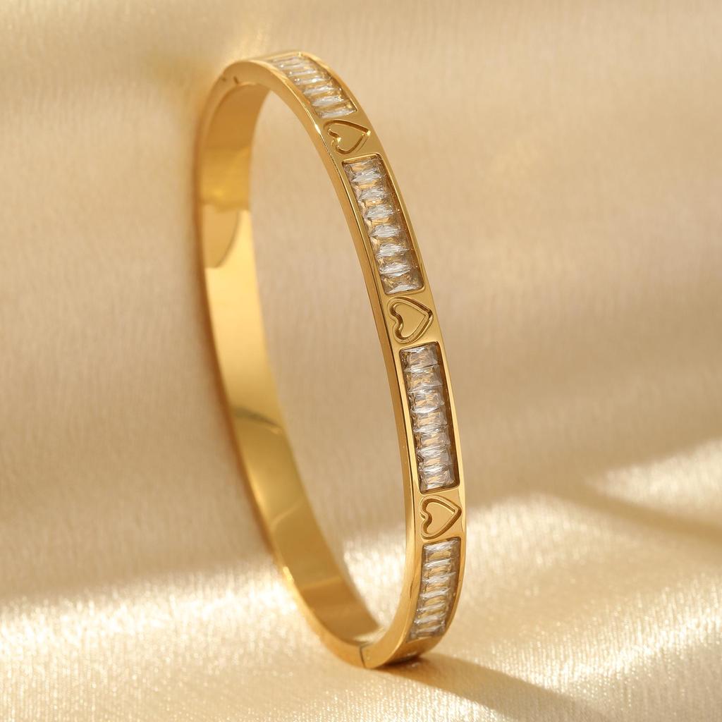 Brățară elegantă reglabilă pentru femei: Minimalist Auriu și Argintiu cu Zircon Incrustat, Stil Diamant cu Rând Dublu