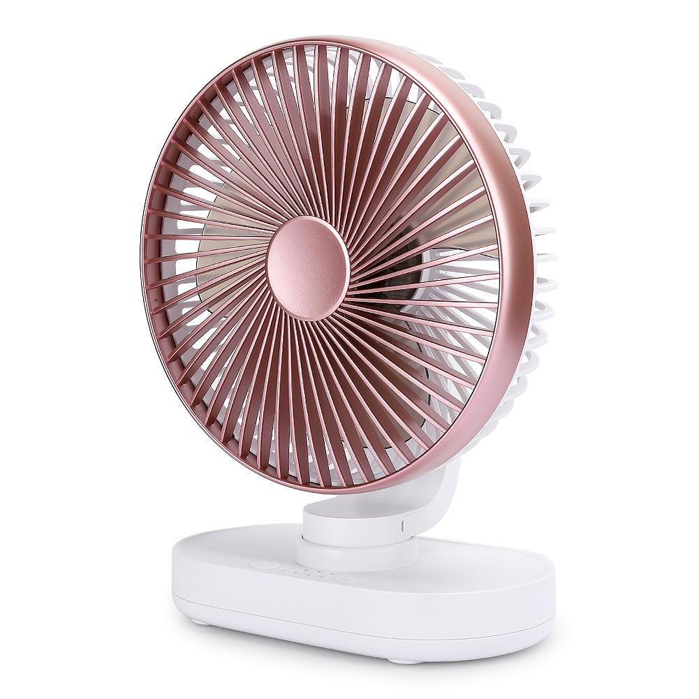 USB Desktop Fan Mini 4‑Speed Small Rechargeable Home Office Desk Mute Table Shaking FansRose Gold