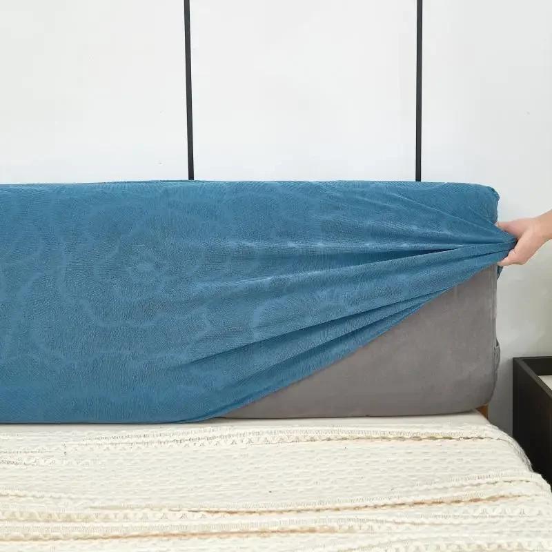 1 PC Spritzwassergeschützter Kopfteilbezug, Blumenmuster, Kopfteilbezug, gestrickter elastischer Jacquard-Nachttischbezug für das Bett im Schlafzimmer