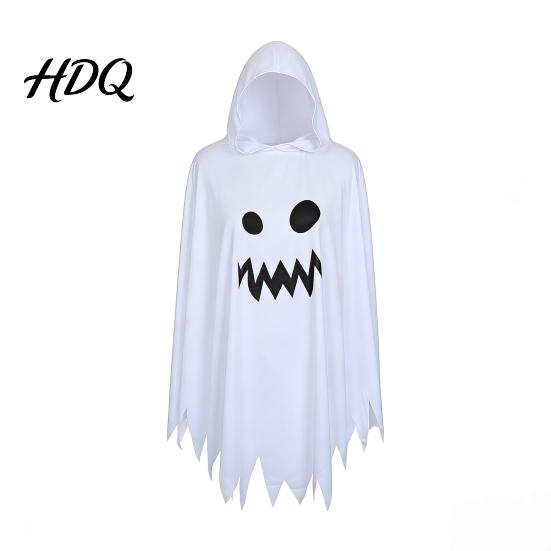 Halloween Ghost Cloak with Hood Loose Fit Irregular Hem Costume Parent Child Matching Outfits for Cosplay Party White Spooky Pullover Cape
