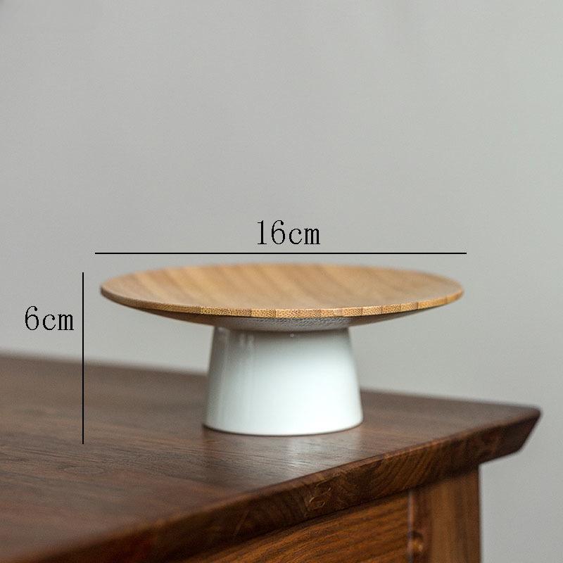 Obstschale aus Bambusholz, Holzgeschirr, Dessert-Snack-Geschirr, Keramikteller, hochwertige Serviertabletts, Couchtisch, Tee-Untertasse, Tortenständer