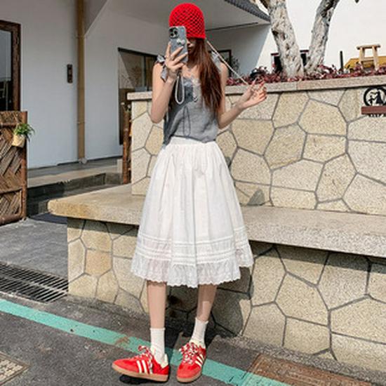 Women's High Waist A-line White Floral Skort - Summer Slimming Petite Mesh Design