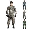 2Pcs/Set Lapel Long Sleeve Zipper Buttons Placket Cargo Coat Pants Men Multi Pockets Camouflage Print Work Training Outfit Male Clothing