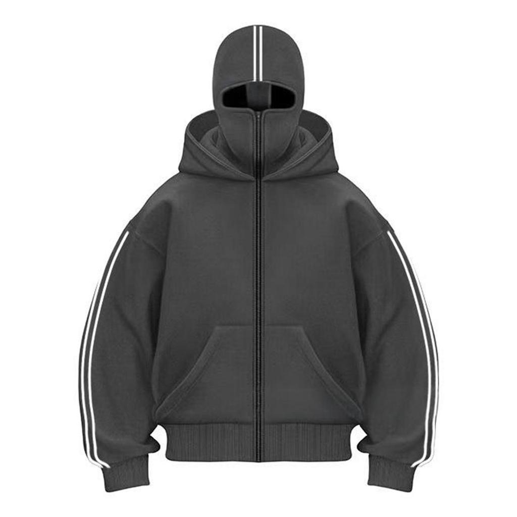 Men's Oversized Zip Up Hoodie Color Block Long Sleeve Hooded Sweatshirts Retro Jacket Hoodie