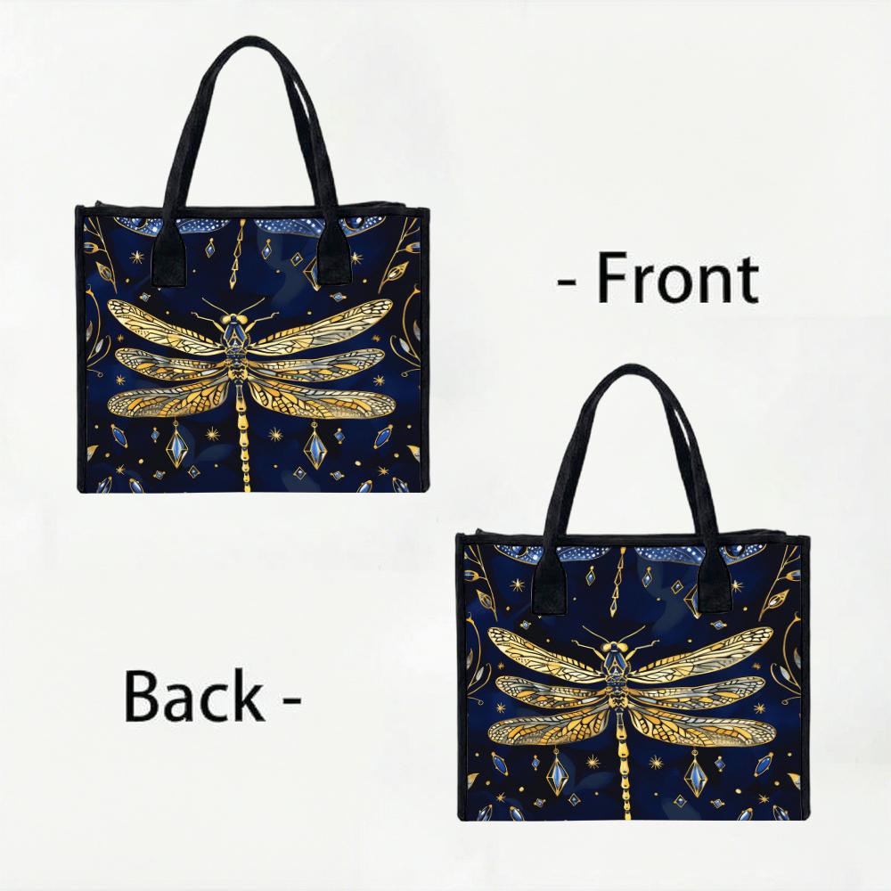 Stylish Dragonfly Pattern Tote Bag Elegant Daily Use Casual Portable Handbag for Women