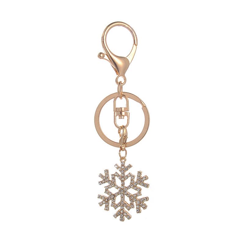 Christmas Snowflake Metal Keychain Set: Exquisite Small Hollow Gold Pendants