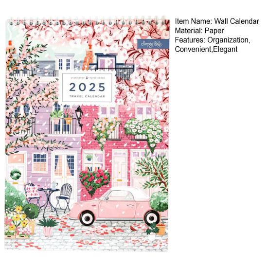 1/2 Pcs 2025 Wall Calendar 12-Month Travel Calendar Wall Hanging Monthly Planner for Home Office Schedule Organizing