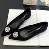 Luxury Crystal Flower Decoration Muels Shoes Women Sexy Pointed Toe Square Low Heel Women Pumps Red Suede Elegant Cozy Flat Shoe