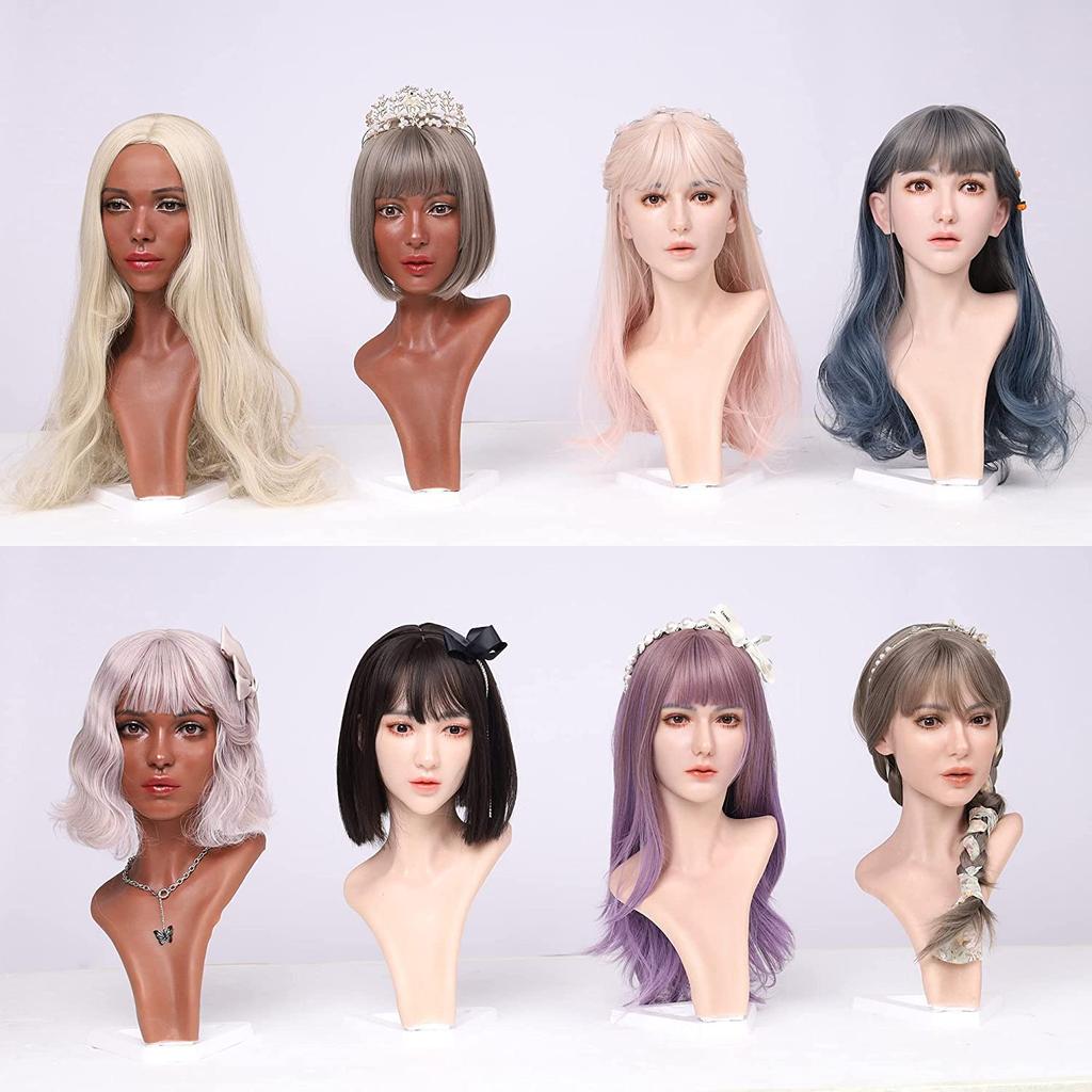 TEYVIYI Mannequin Head Wig Realistic Wig Wig Store Beauty Accessories Display Head, Model, Holder, Silicone, Soft, Skin-Tone, Stand, Accessory,
