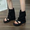 2025 Summer Women's Platform Ankle Boots Retro Thong Sandals with Side Zip Pull-On Design for Casual Outdoor & Daily Fashion