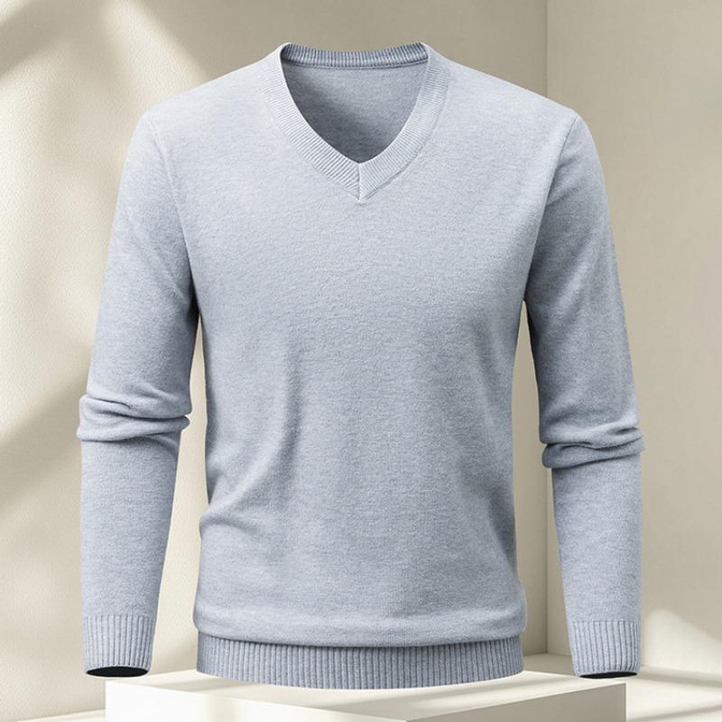 Men S Solid Color V Neck Pullover Sweater Casual Inner Wear For Winter