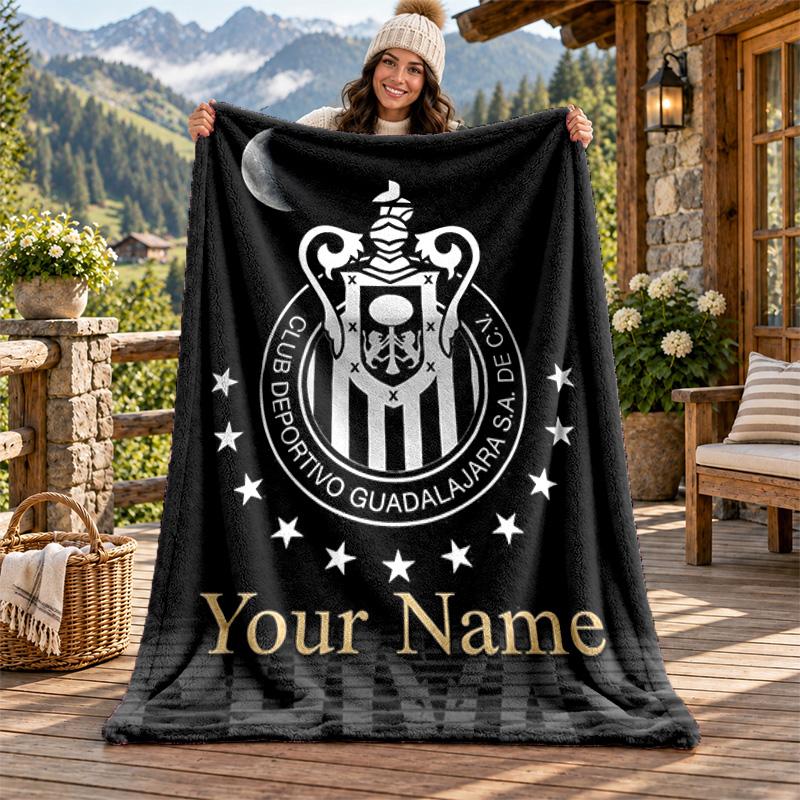 Deportivo Guadalajara Custom Name Flannel Blanket Personalized Soft Warm Plush Throw Blanket Customized Gift for Family Friends