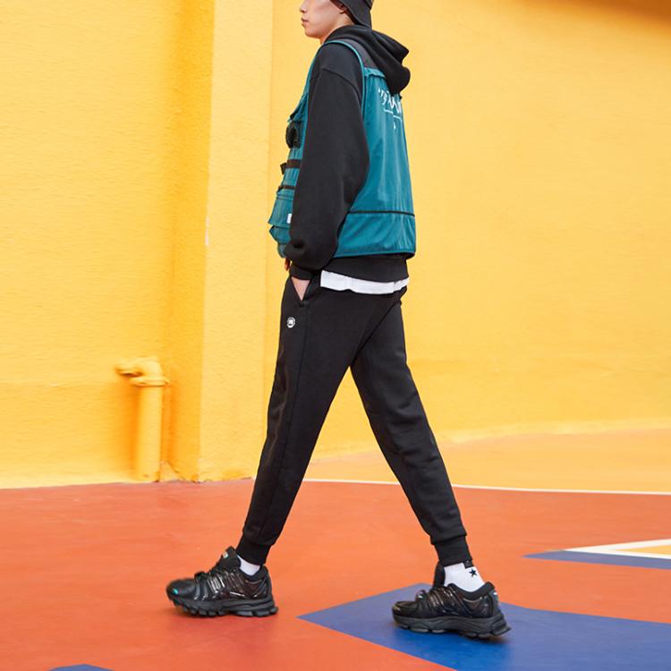 Li Ning Badfive Basketball Series Pattern Loose Cuff Sports Long Pants Men bottoms Black AKLQA75-3