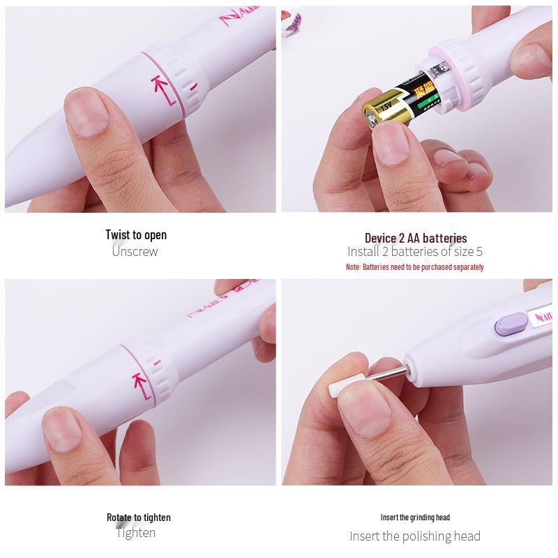 Mini Electric Nail File Pen with 5 Grinding Heads & Purple Cloth Bag