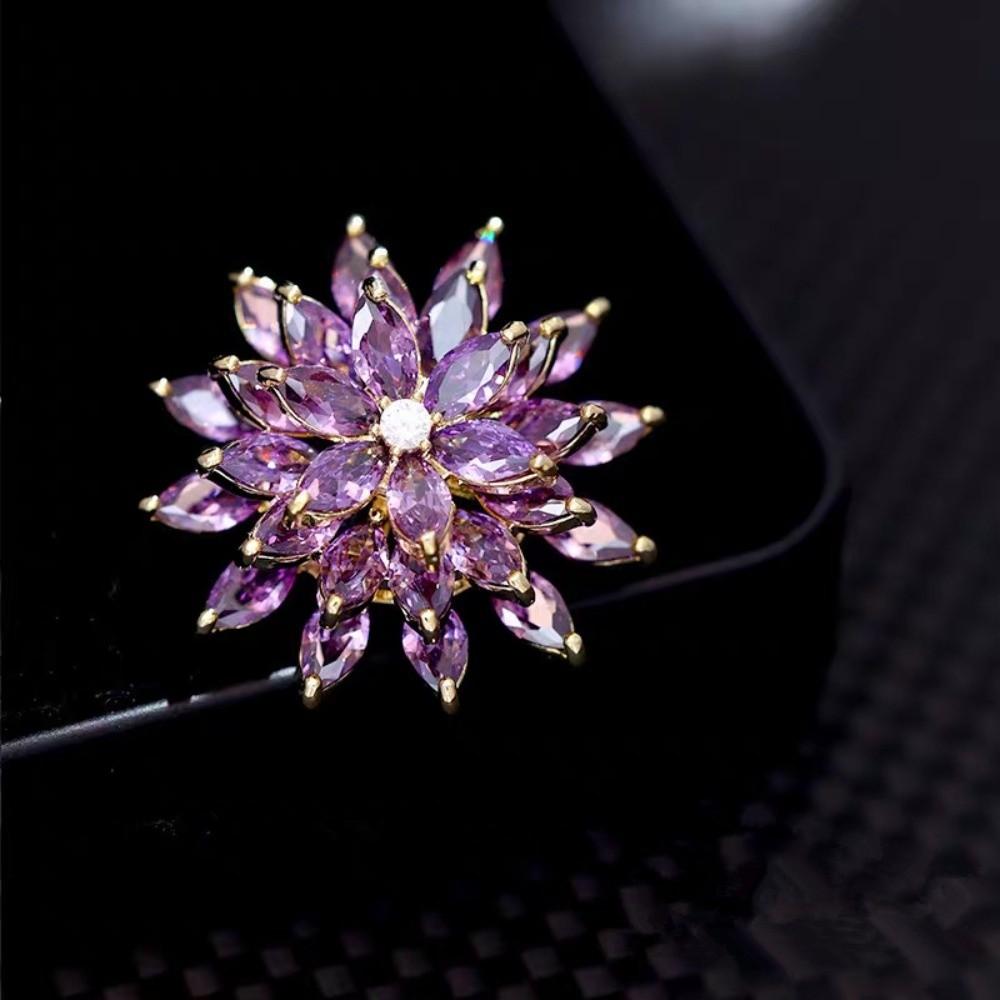 Jewelry Rotating Snowflake Brooch Rhinestone Floral Badge Vintage Flower Lapel Pin  Gift