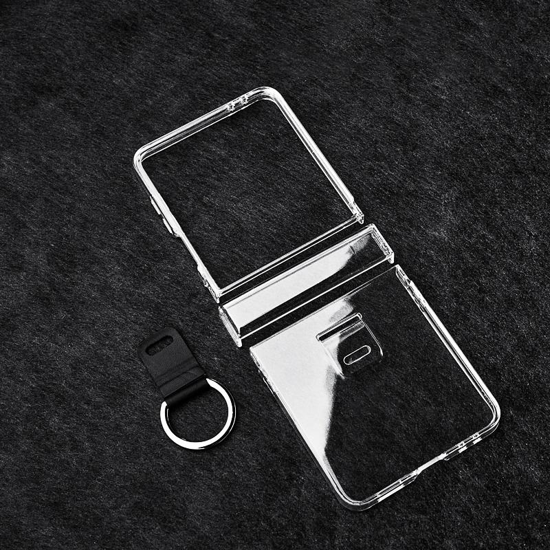 For Samsung Galaxy Z Flip7 5G Case Hinge Protection PC Clear Shockproof Phone Cover with Finger Ring