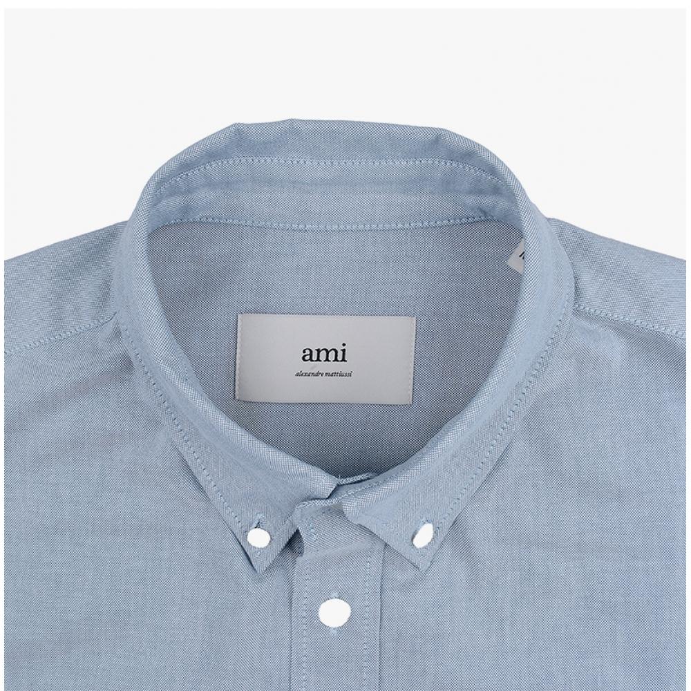 Ami Small Heart Logo Oxford Boxy Fit Short Sleeve Men S Shirt Co0031 4502
