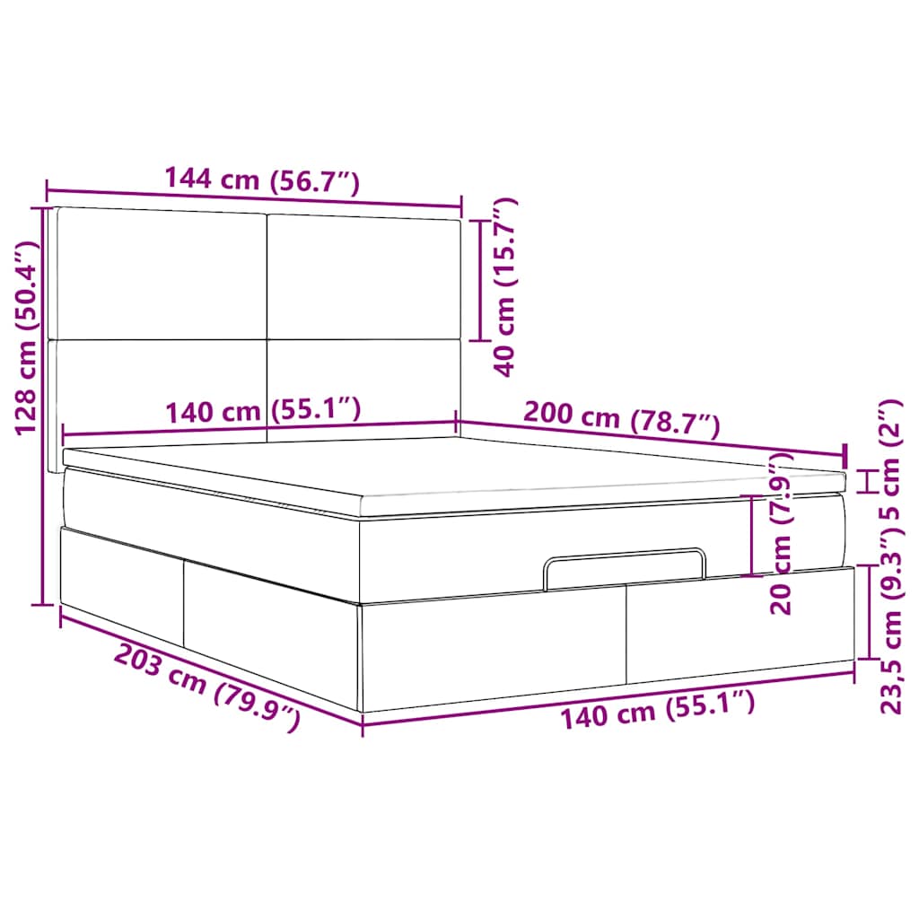 Ottoman Bed with Mattress & LEDs Pink 140x200 Cm Velvet