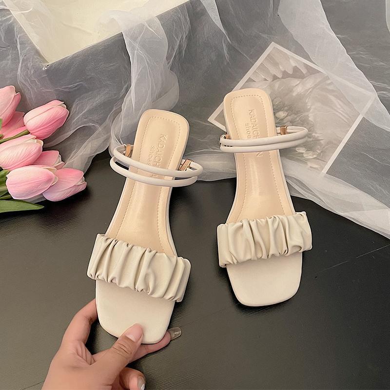 Sandals 2025 Women's Summer New Wear Thick Heel Internet Celebrity French Medium Heel Fairy Style High Heel Two Wear Cool Slippers Tide