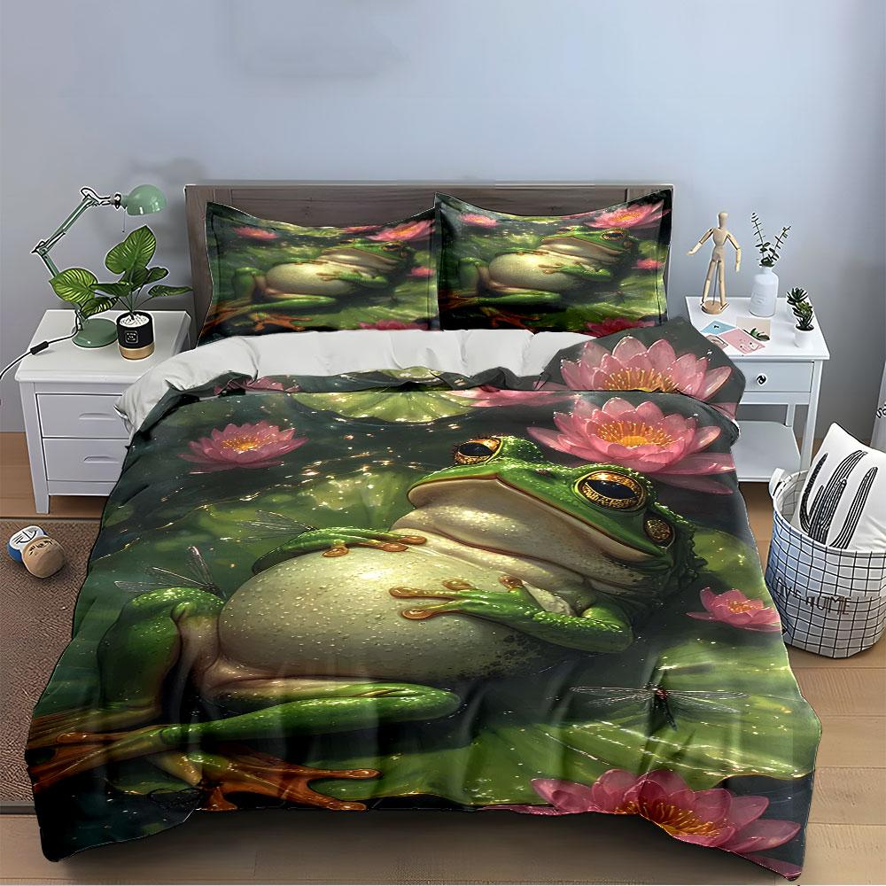 """Frosch und Lotus Bettwäsche-Set" Bettwäsche Bettbezug-Set Bettbezug Kissenbezüge""" (1 * Bettbezug 2 * Kissenbezüge, ohne Bettdecke)